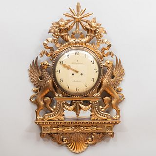 Swedish Neoclassical Giltwood Cartel Clock