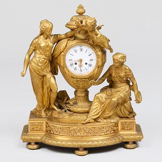Louis XVI Style Gilt-Bronze Mantel Clock, Dial Signed Raingo Fres