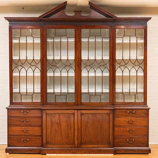 Large George III Mahogany Breakfront Library Bookcase