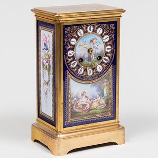 Louis XVI Style Enameled and Gilt Brass Mantel Clock