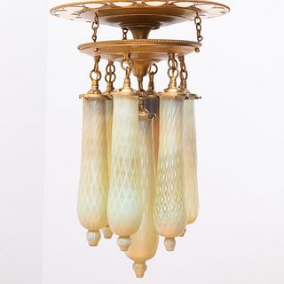 Tiffany Studios Gilt-Bronze and Favrile Glass Moorish Seven-Light Ceiling Light