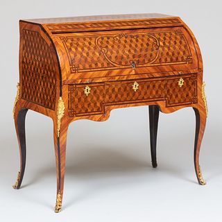 Late Louis XV Ormolu-Mounted Tulipwood and Kingwood Parquetry Cylinder Desk, Attributed to Simon-Francois Oeben