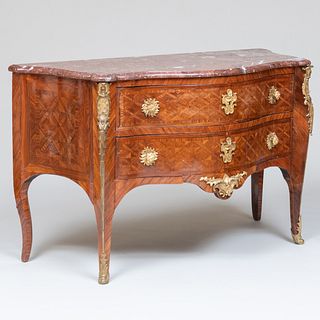 Fine Early Louis XV Ormolu-Mounted Tulipwood Parquetry Commode, Signed Criaerd