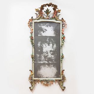 Italian Rococo Carved and Polychrome Painted Mirror, Venetian