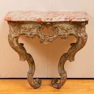 Pair of German Rococo Painted and Parcel-Gilt Consoles