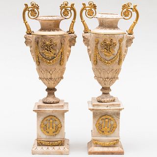 Pair of Italian Neoclassical Gilt-Bronze-Mounted Marble Vases