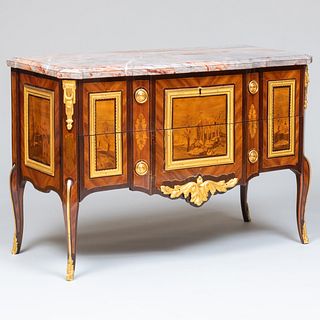 Louis XV/XVI Ormolu-Mounted Kingwood and Tulipwood Marquetry Commode, Attributed to Topino