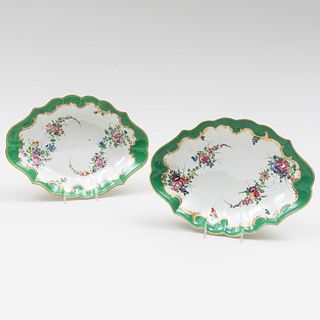 Pair of Worcester Green Ground Porcelain Dishes