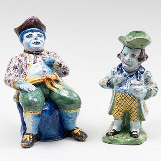 Two Delft Polychrome Snuff Taker Toby Jugs