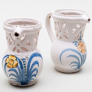 Pair of Faience Puzzle Jugs