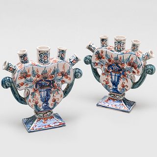 Pair of Delft Polychrome Tulip Vases