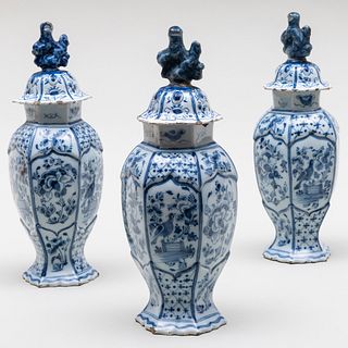 Dutch Delft Blue and White Three-Piece Garniture