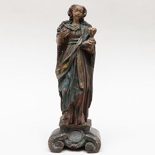 Continental Carved Polychromed Figure of Mary Magdalene