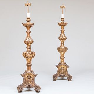 Pair of Italian Gilt-Varnished Silver 'Mecca' Torchéres