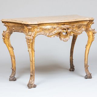 Large Italian Gilt-Varnished-Silver 'Mecca' Console Table, Naples