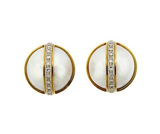 18K Gold Pearl Diamond Earrings