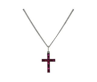 Tiffany &amp; Co Platinum Ruby Cross Pendant Jabel 14K Necklace