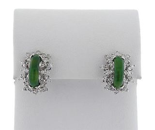 14k Gold Diamond Jade Earrings