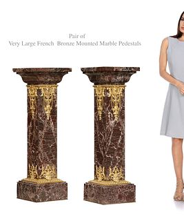 A Pair of Very Large French Bronze Mounted Marble Pedestals