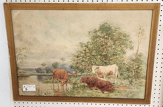 framed w/c  landscape w/ cows sgnd A. Matthews