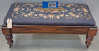 19th c walnut frame needlepoint uphols bench