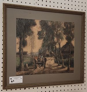 framed pastel landscape with w/ wagon sgnd Arend Hijner 