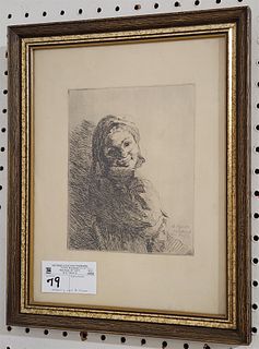 framed etching of a woman sgnd A. Hijner 1916