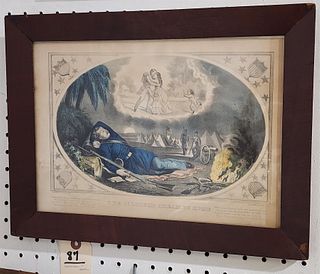 framed currier and ives litho the soldier's dream of home