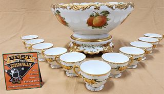 tray limoges punch bowl on stand w/11 cups