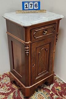 vict walnut marble top 1 drawer ocer 1 door night stand 