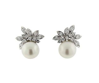14K Gold Diamond South Sea Pearl Earrings