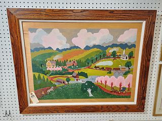 framed litho on panel country landscape sgnd J.E. 133/500