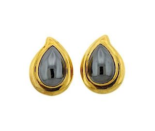 18K Gold Hematite Teardrop Earrings