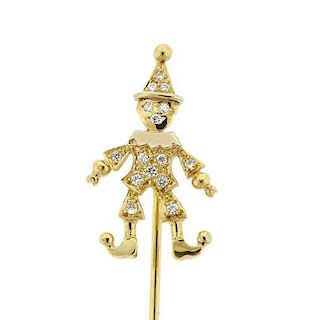 18K Gold Diamond Clown Figure Stick Pin