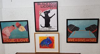 lot 4 framed items- pr Stephen Huneck prints 21 1/2" x 27 1/2", litho of a dog sgnd Ruth 12 1/2" x 15 1/2" and Black dog licorice print 27 1/2" x 21 1