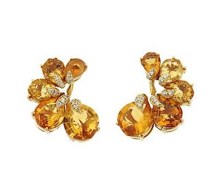 Wendee &amp; Rene 18K Gold Diamond Citrine Earrings