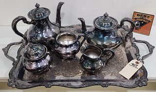 silverplate 5 pc tea set w/ tray Reed and Barton "Regent"
