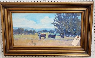 framed print on canvas landscape w/ cows sgnd D. Dear 