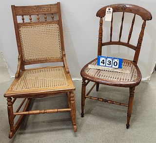 lot 2 vict chairs cane seat side chair and cane seat and back rocker 