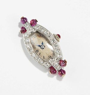 A French Art Deco ruby and diamond watch
