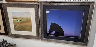 lot 2 framed items- litho landscape pencil sgnd R. Ferrucci artist proof 5/35 16"sp and print of horse in the moonlight 19" x 23 1/2"