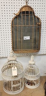metal birdcage framed mirror 22 1/2" x 13 1/2" and 2 metal bird cages 9"h x 10" diam and 15" x 7 1/2"