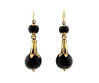 18k Gold Onyx Dangle Earrings