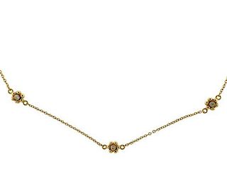 14k Gold Diamond Flower Station Necklace