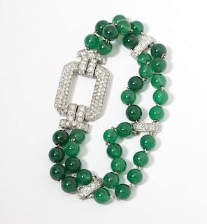 A diamond and green stone bead bracelet