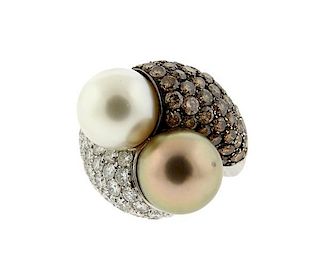 18K Gold Diamond South Sea Pearl Bypass  Ring