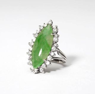 A jadeite, diamond and 18K white gold ring