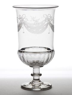 FREE-BLOWN GADROON-DECORATED AND ENGRAVED CELERY GLASS / VASE