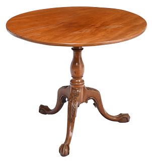 Unusual American Chippendale Carved Mahogany Tilt Top Tea Table