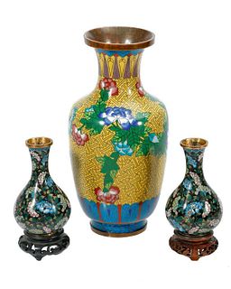 Chinese Floral Cloisonne Vase, with two others.